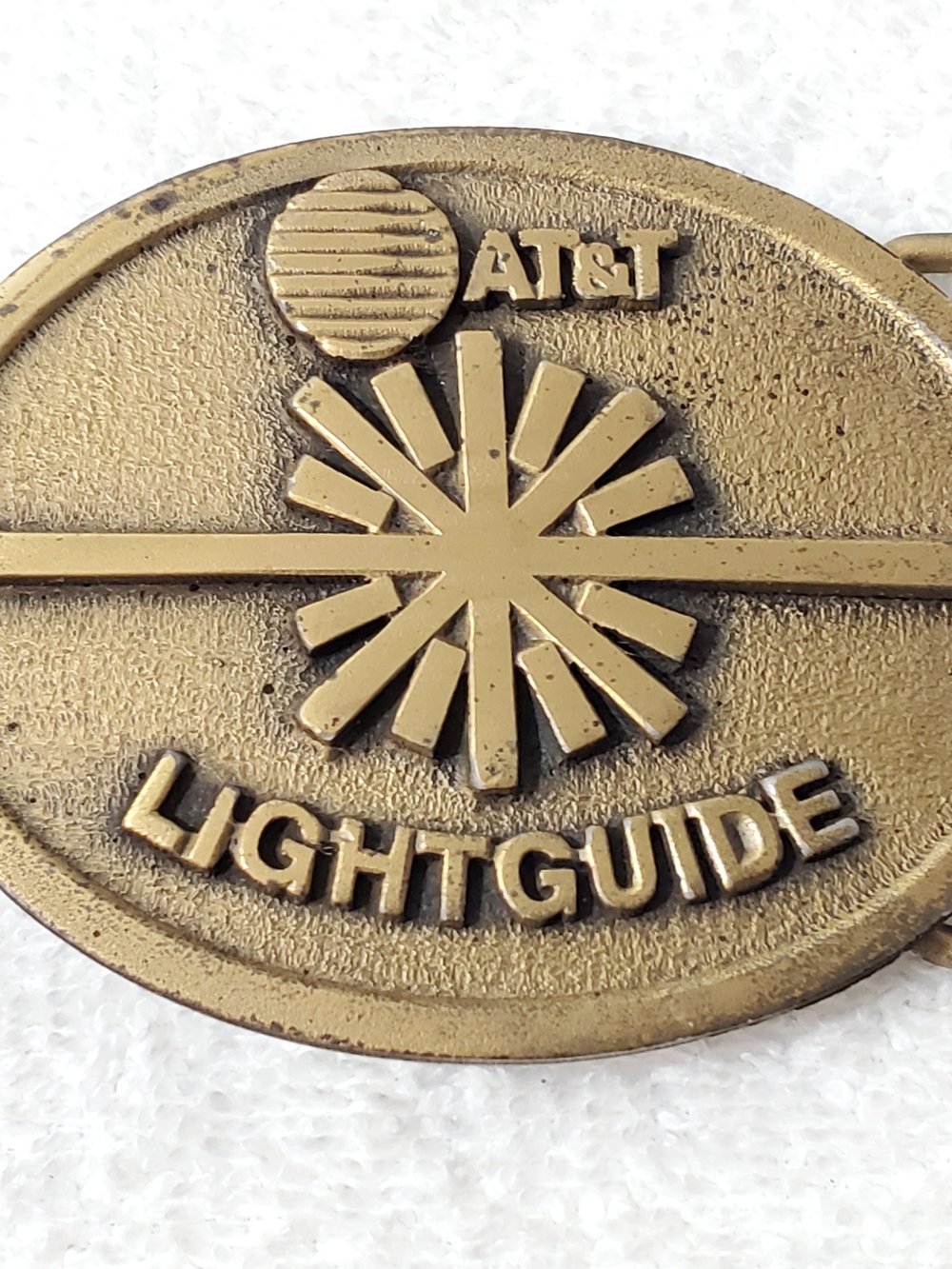 Vintage AT&T Lightguide Brass Belt Buckle Fiber Optics Made in USA by CD Hit